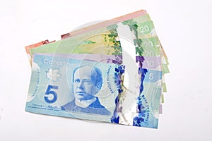 Canadian dollars Currency bank notes on white