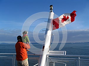 Canadian flag with family