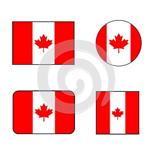 Canadian flag Icon Set - maple leaf proportional colors, square, rectangle, round, and circle vector button icons.