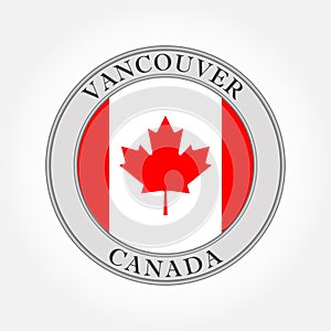 Canadian flag round icon. Canada and Vancouver circle badge, symbol or button with red maple leaf. Vector illustration