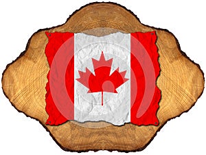 Canadian Flag on Section of Tree Trunk