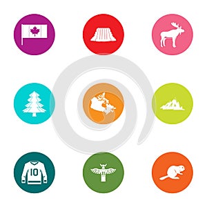 Canadian forest icons set, flat style