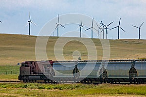 Canadian freight train running in the countryside