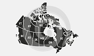 Canadian map with short provinces and territories names. Canada background. Vector illustration photo