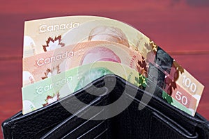 Canadian money in the black wallet