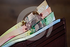 Canadian money in a wallet