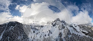 Canadian Mountain Landscape covered in Snow and Clouds. Sunny Spring Season Day