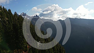 Canadian Mountain Landscape and Vibrant green trees. Fall Season. Aerial Nature Background