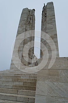 The Canadian National Memorial at Vimy Ridge on a sombre, grey November day