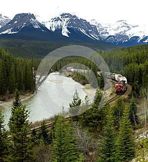 Canadian Pacific Train Traveling through the Rocky Mountains