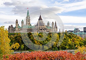 Canadian Parliament Hill in autumn color, Ottawa, Canada