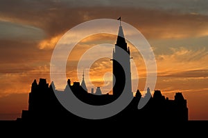 Canadian parliament at sunset