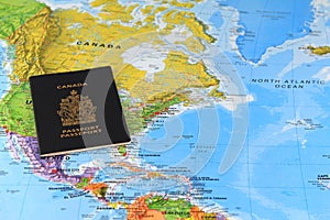 Canadian passport on the map