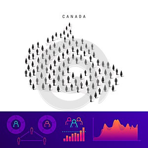 Canadian people icon map. Detailed vector silhouette. Mixed crowd of men and women. Population infographics