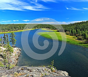 Canadian Shield Granite Rock Outcropping along Cameron River, Hidden Lake Territorial Park, Northwest Territories, Canada