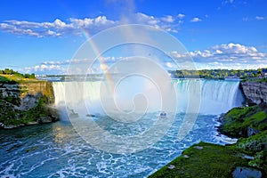 Canadian side of Niagara Falls with beautiful rainbow