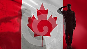 Canadian soldier silhouette saluting against national flag, army sergeant reform