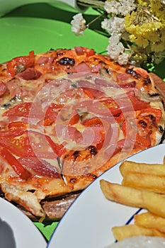 Canadian tomato sausage pizza pie