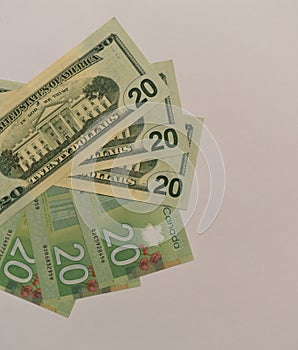 Canadian and USA dollars currency of denomination 20