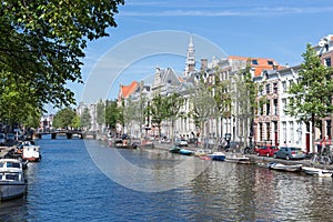 Canal in Amsterdam with historic mansions