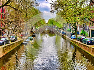 Canal in Amsterdam Holland panoama landscape river