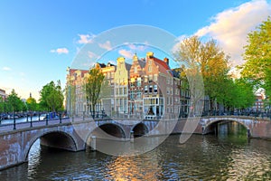 Canal Amsterdam spring sunset