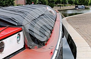 Canal Barge moored up on the towpath