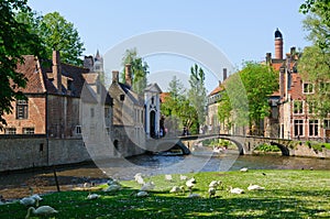 Canal and Beguinage in Bruges, Belgium