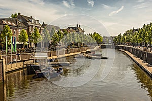 Canal and boats in the center of the city of breda. Netherlands