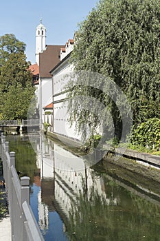 Canal with Bridge in the old City of Augsburg