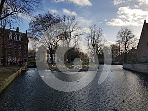 Canal in the city of Bruges, Belgium