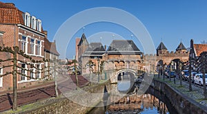 Canal and city gate Koppelpoort in Amersfoort