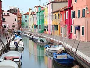 Canal and the colorful houses of the BURANO island near Venice i