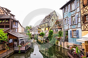 Canal and colorful houses in Petite Venice, Colmar, France.