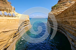 Canal d`Amour rock formation, ocean coastline, Corfu island