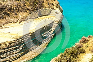 Canal D'amour yellow beach rocks in Sidari, Corfu