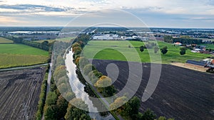 canal Dessel Schoten aerial photo in Rijkevorsel, kempen, Belgium, showing the waterway in the natural green