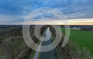 canal Dessel Schoten aerial photo in Rijkevorsel, kempen, Belgium, showing the waterway in the natural green