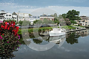 Canal and downtown from bridge in Lewes Delaware photo