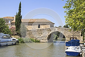 Canal du Midi, with boat. France.