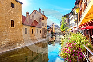 Canal du Thiou in Annecy. French Alps, France