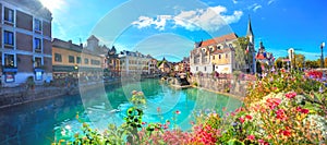 Canal du Thiou and Church of Saint Francois de Sales in Annecy. France