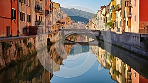 Canal Flows Between Houses And Buildings In Italy