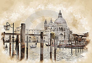 Canal Grande and Basilica di Santa Maria della Salute, sketch drawing