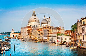 Canal Grande and Basilica di Santa Maria della Salute at sunset in Venice, Italy