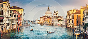 Canal Grande and Basilica di Santa Maria della Salute at sunset in Venice, Italy