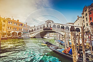 Canal Grande with Rialto Bridge at sunset, Venice, Italy