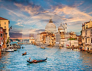 Canal Grande with Santa Maria Della Salute at sunset, Venice, Italy