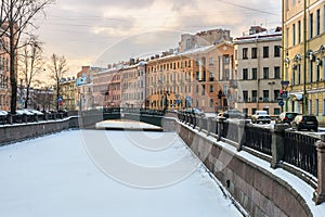 Canal Griboedov in Saint-Petersburg winter morning