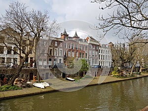 Canal in historic center of Utrecht with low quays